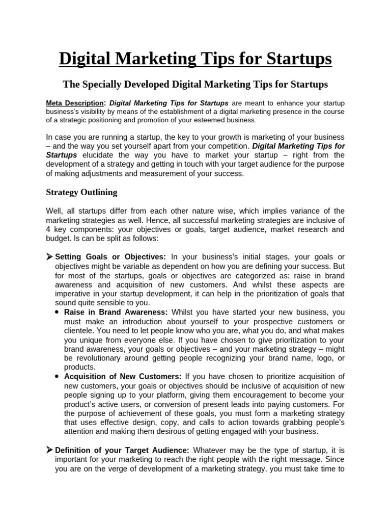 Digital Marketing Tips For Startups | PDF | Marketing | Digital Marketing