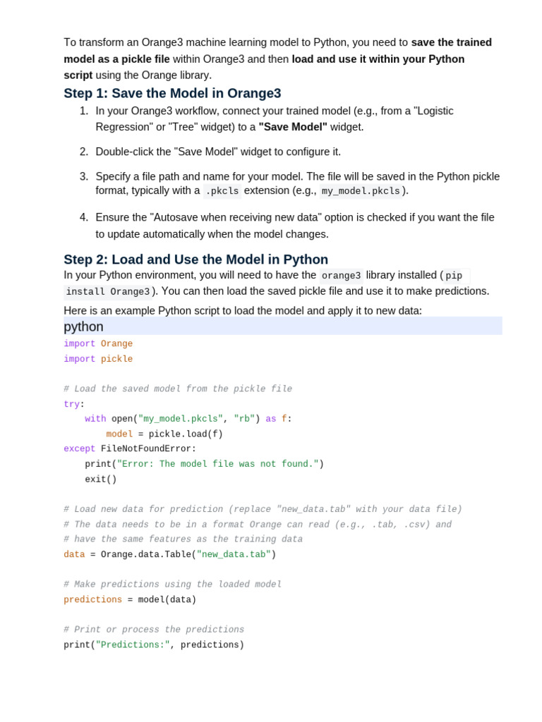 To Transform An Orange3 Machine Learning Model To Python1 | PDF ...