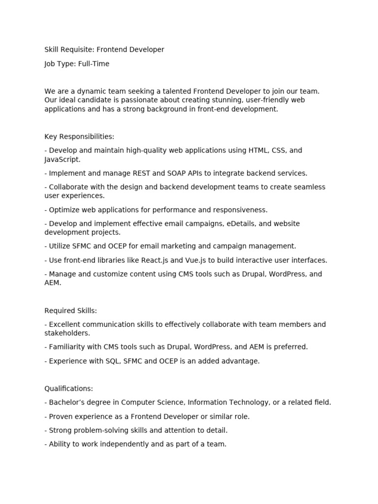 Front End Developer JD | PDF