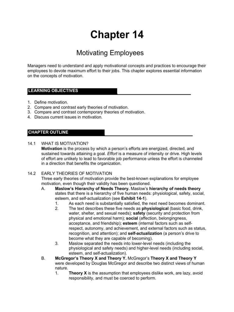 Chapter 14 - Motivating Employees | PDF | Motivational | Motivation