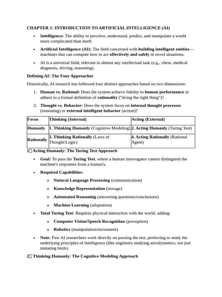 Unit I AI Short Notes | PDF | Artificial Intelligence | Intelligence ...