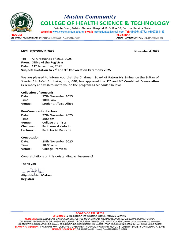 2025 Convocation Notice To Graduands | PDF