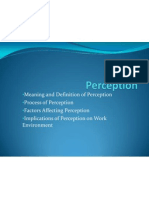 Meaning and Definition of Perception Process of Perception Factors Affecting Perception Implications of Perception On Work Environment