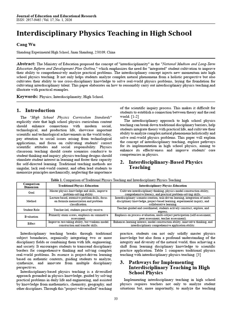 Interdisciplinary Physics Teaching in High School | PDF ...