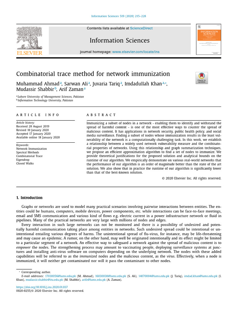 R1 Combinational Trace Method For Network Immunization | PDF | Vertex ...