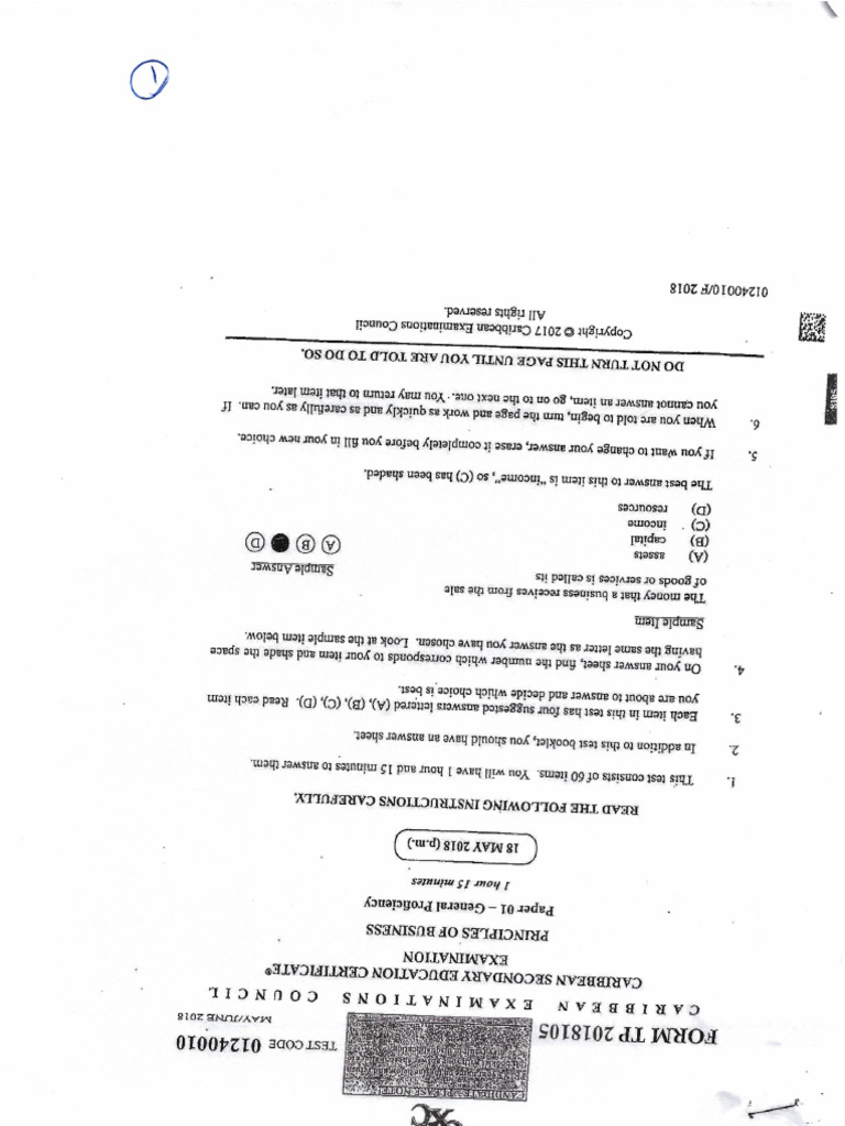 CXC Pass Paper 1 | PDF