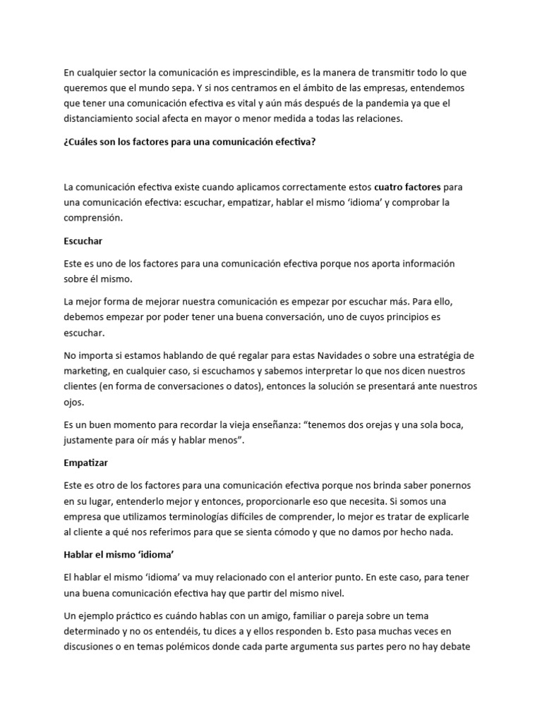 Factores para Una Comunicacion Efectiva | PDF | Comunicación | Pensamiento