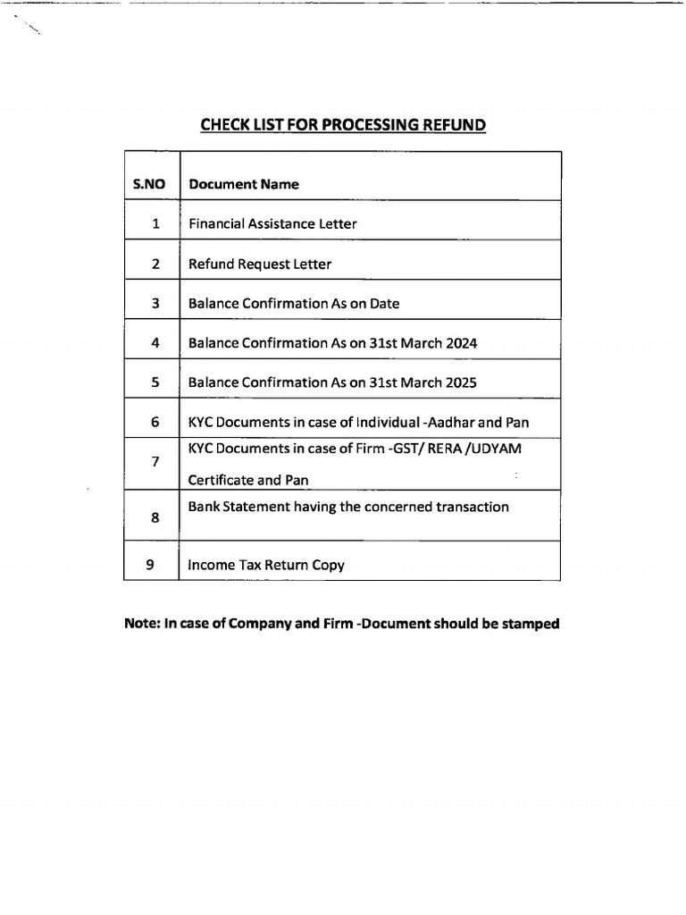 Checklist For Processing EOI Refund | PDF
