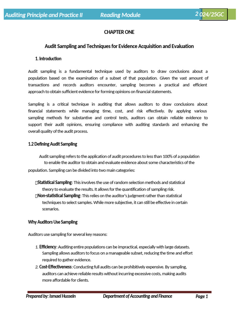 Auditing II Lecture Notes | PDF | Audit | Internal Control