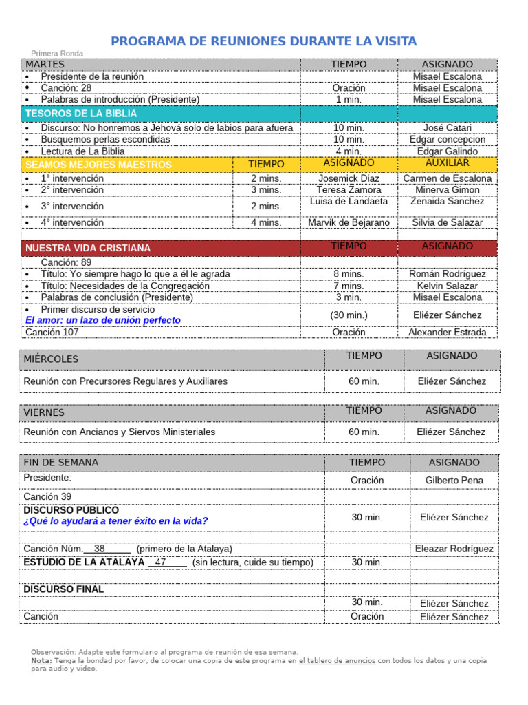 Programa de Reuniones | PDF