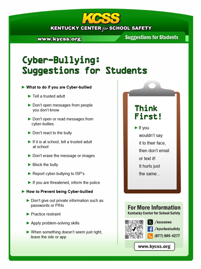 SSI KCSS Cyber Bullying Handout 2025 Students | PDF | Cyberbullying ...