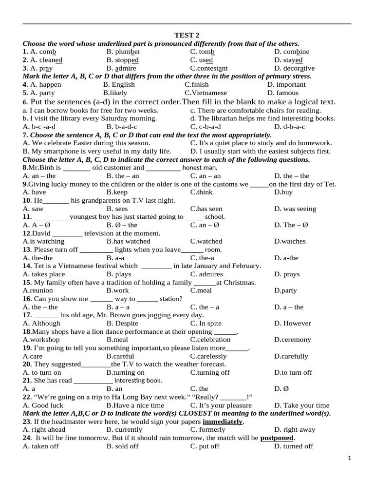 Practice Test 2 | PDF | Christmas