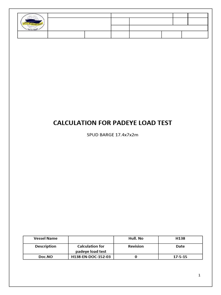 H138-En-DOC-152-04 - Rev.0 Calculation For Padeye Load Test | PDF ...