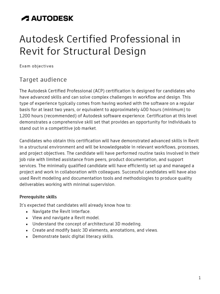 ACP Revit For Structural Design Exam Objectives 102620 | PDF | Autodesk ...