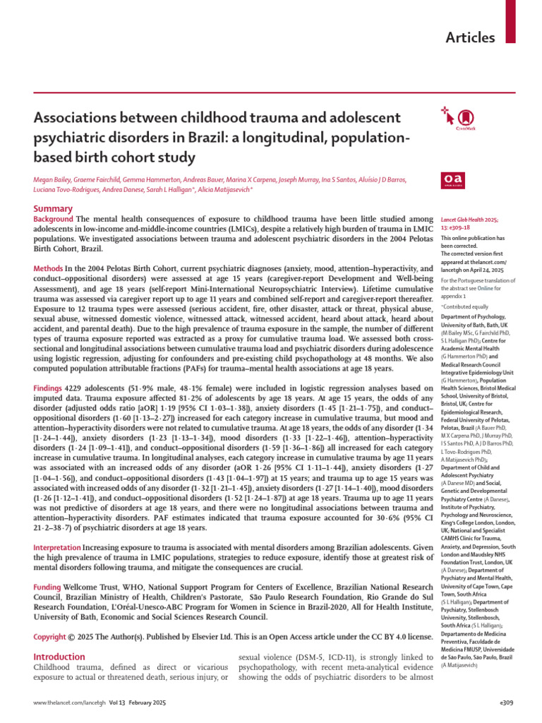 Associations Between Childhood Trauma and Adolescent | PDF | Mental ...