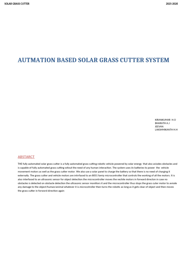 Solar Grass Cutter | PDF | Automation | Robotics
