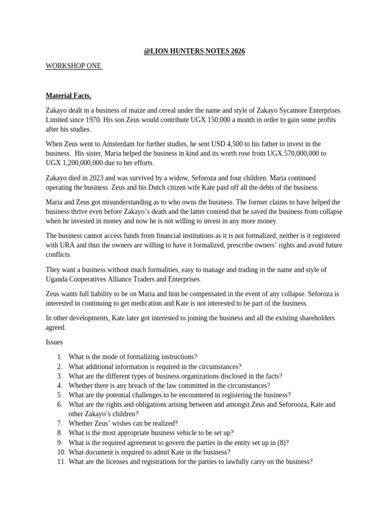CCP w.1 Module 1, Lion Hunters Notes. | PDF | Partnership | Limited ...