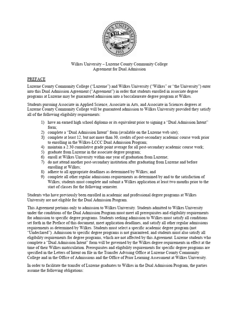 Wilkes LCCC Dual Admission | PDF | University And College Admission ...