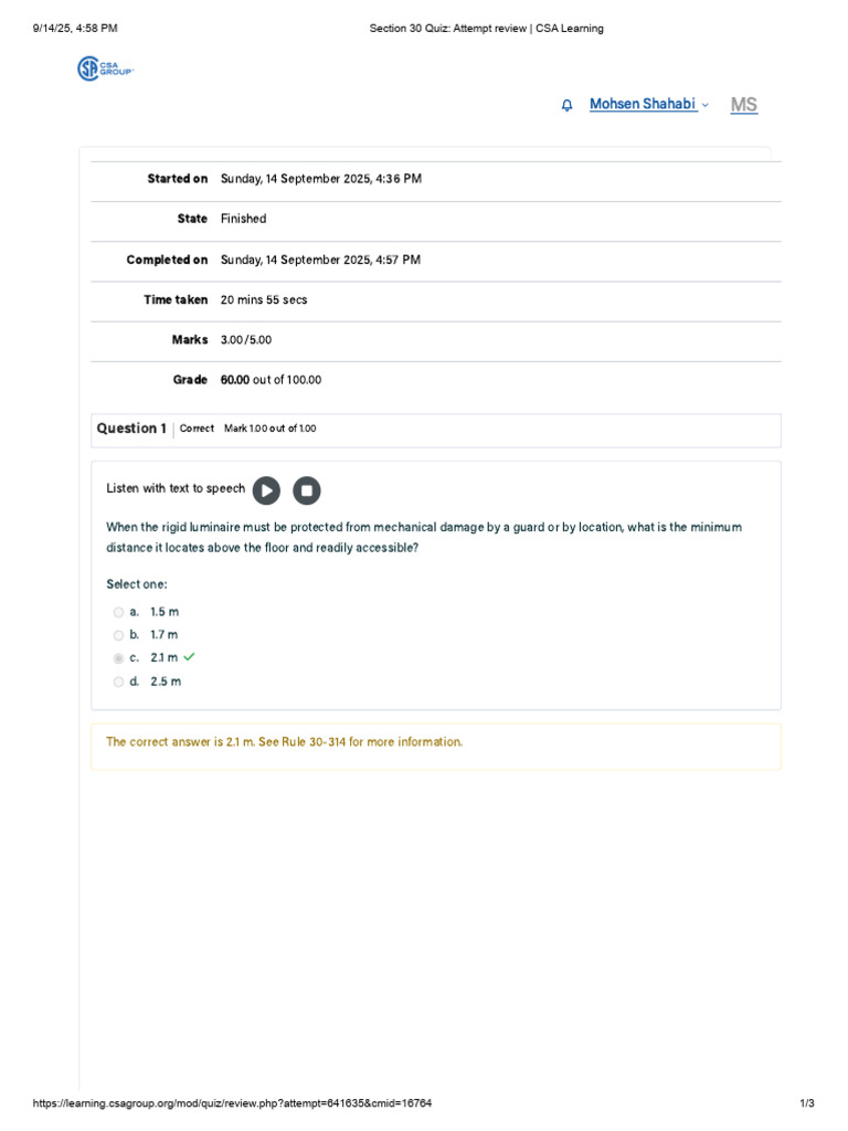 Section 30 Quiz - Attempt Review - CSA Learning | PDF ...