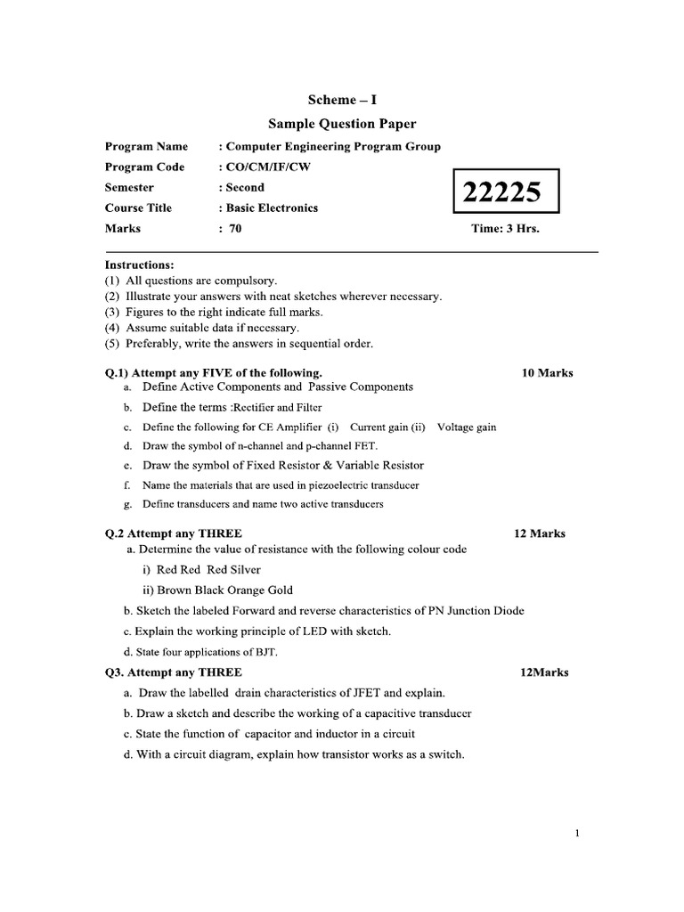 Basic Electronic Question Paper For Diploma MSBTE | PDF