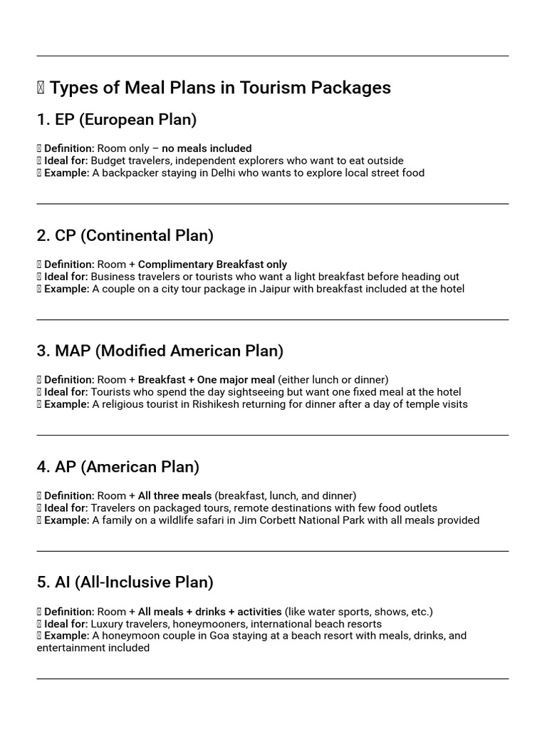Tourism Meal Plan Notes | PDF