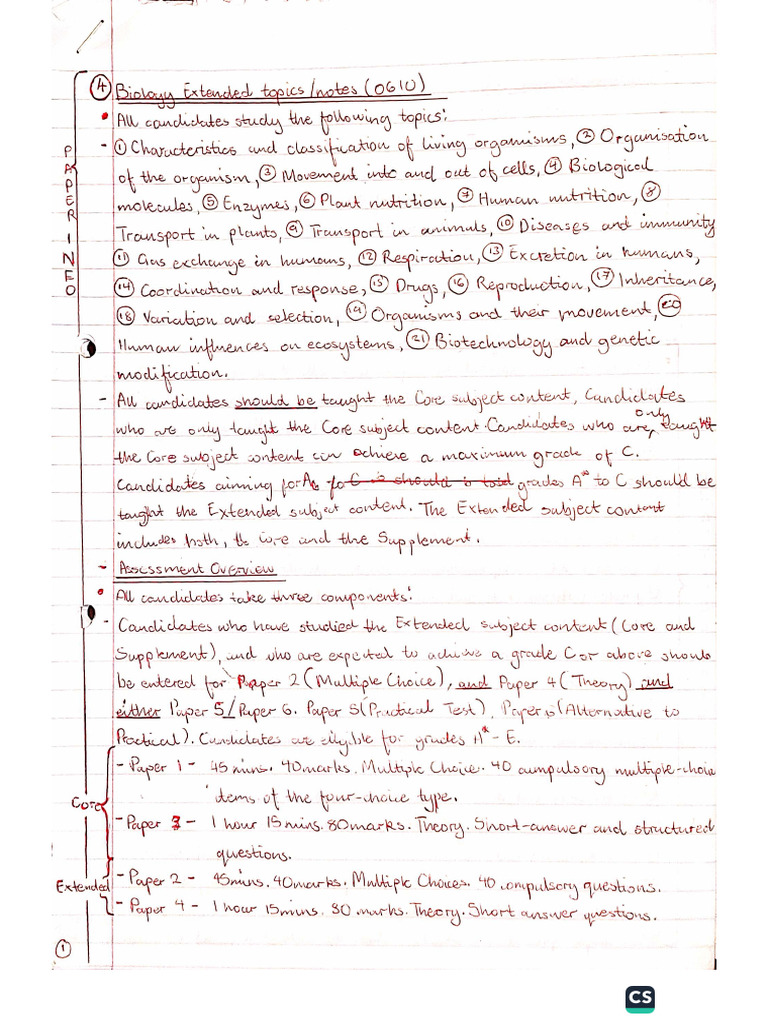 IGCSE Extended Biology Topics & Notes (0610) | PDF