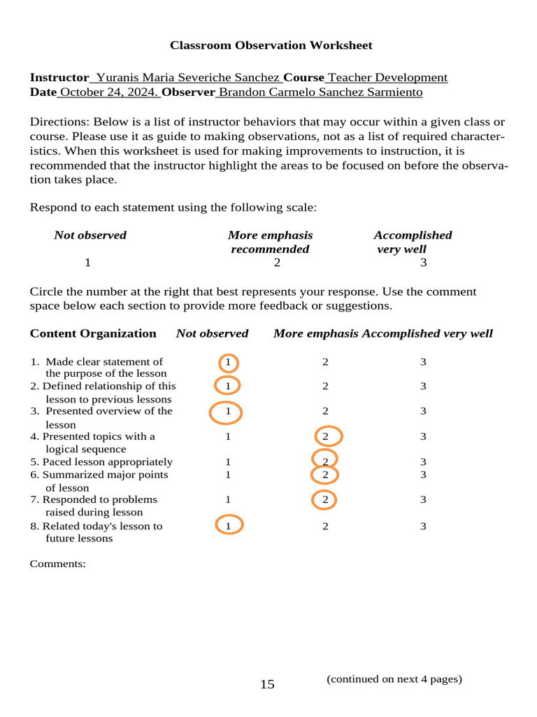 Annex 6 - Peer Observation Worksheet Template | PDF | Nonverbal ...