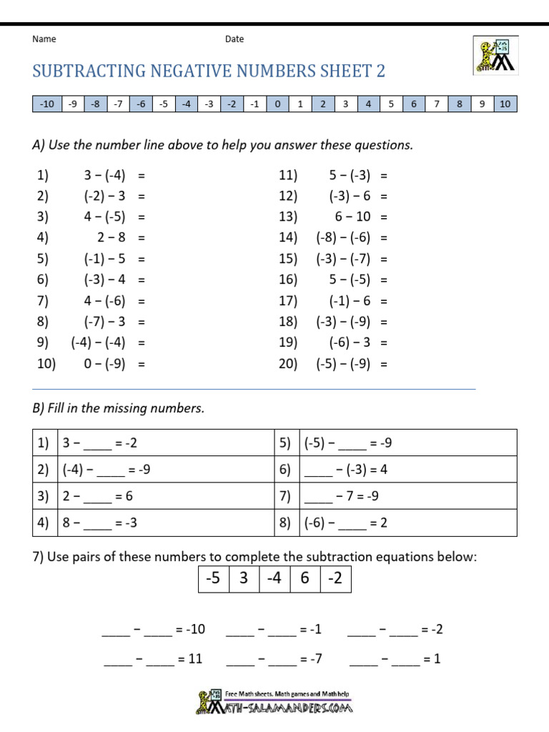 Subtracting Negative Numbers 2 | PDF | Subtraction | Mathematics