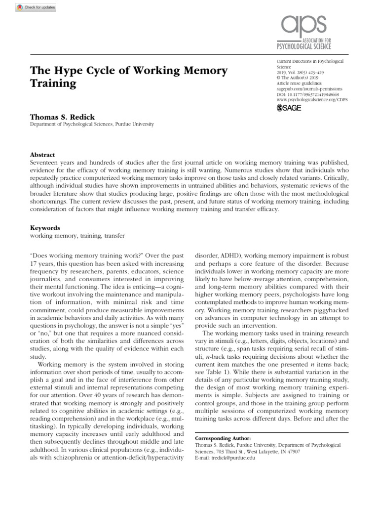 Redick (2019) - Working Memory Training | PDF | Working Memory | Memory