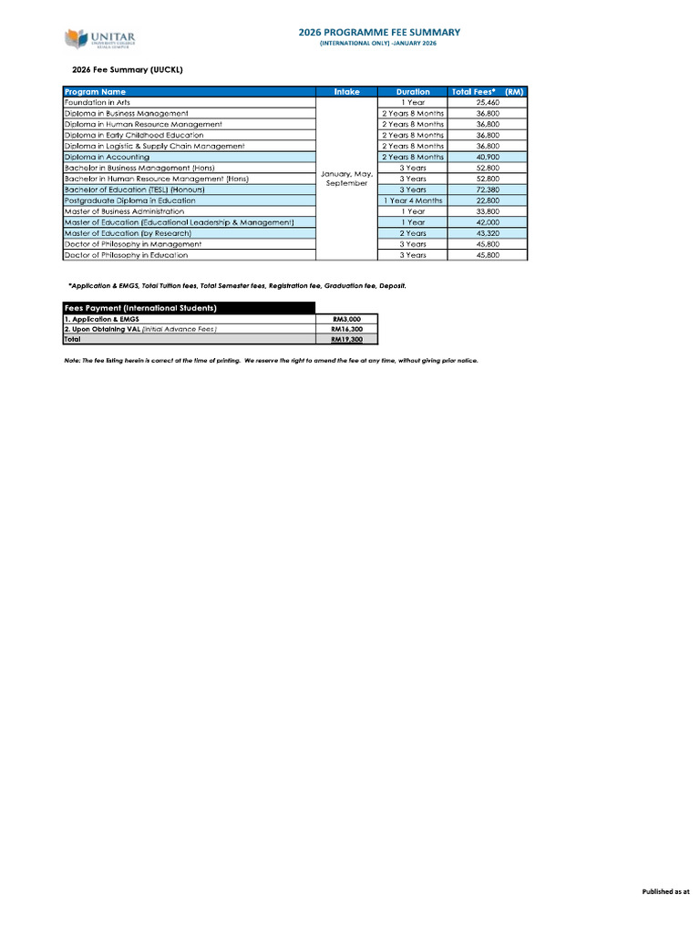 Summary Brochure UUCKL 2026 | PDF