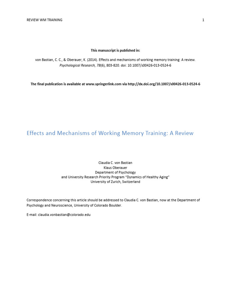 WMTraining Review Published | PDF | Working Memory | Memory