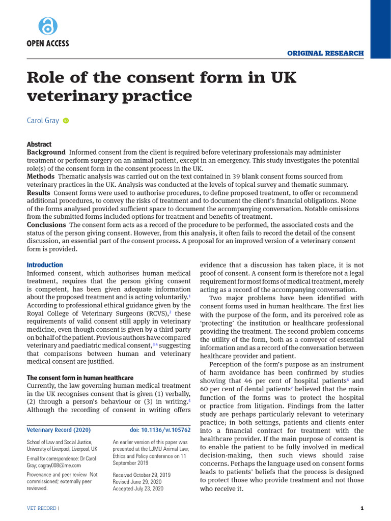 Rol Del Consentimiento Informado en Medicina Veterinaria Uk 2019 | PDF ...