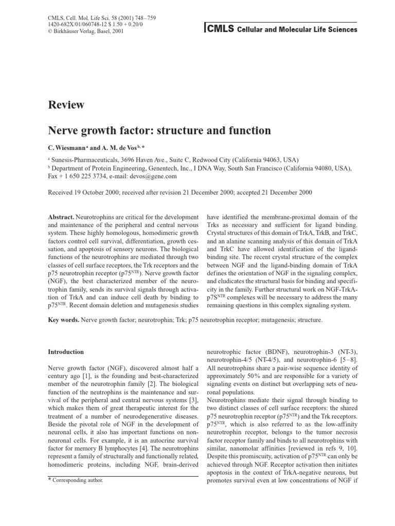 Nerve Growth Factor: Structure and Function | PDF | Cell Signaling ...