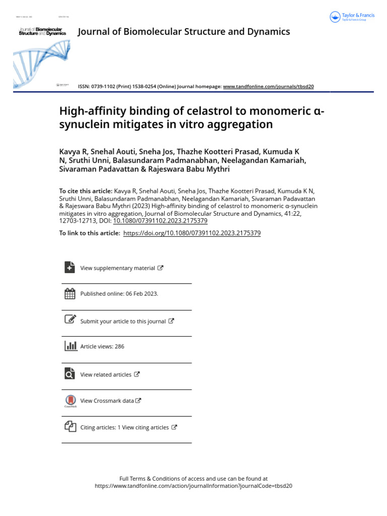 High-Affinity Binding of Celastrol To Monomeric - Synuclein Mitigates ...