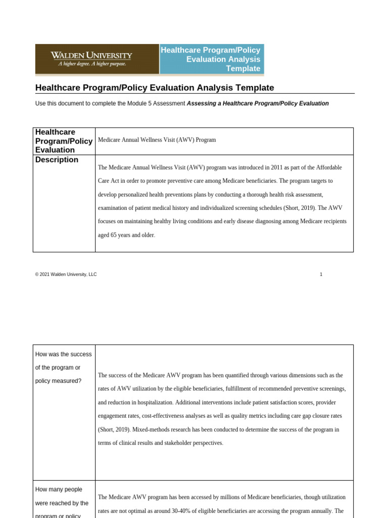 USW1 NURS 6050 Healthcare+Program-Policy+Evaluation+Analysis+Template ...