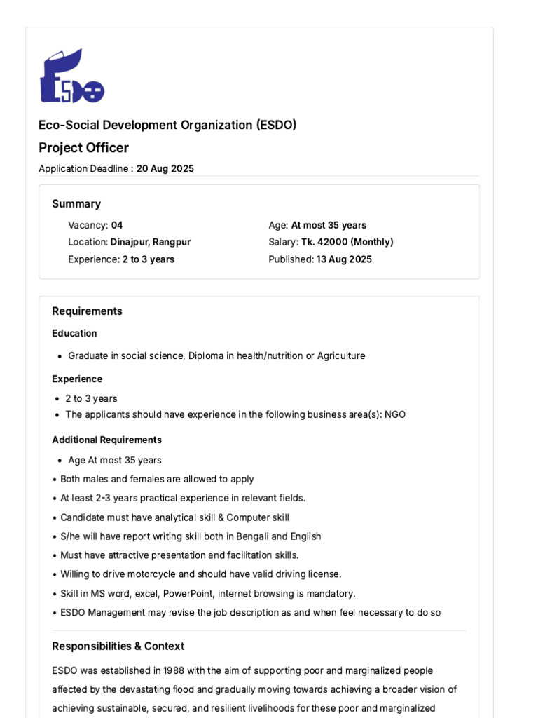 Project Officer: Eco-Social Development Organization (ESDO) | PDF