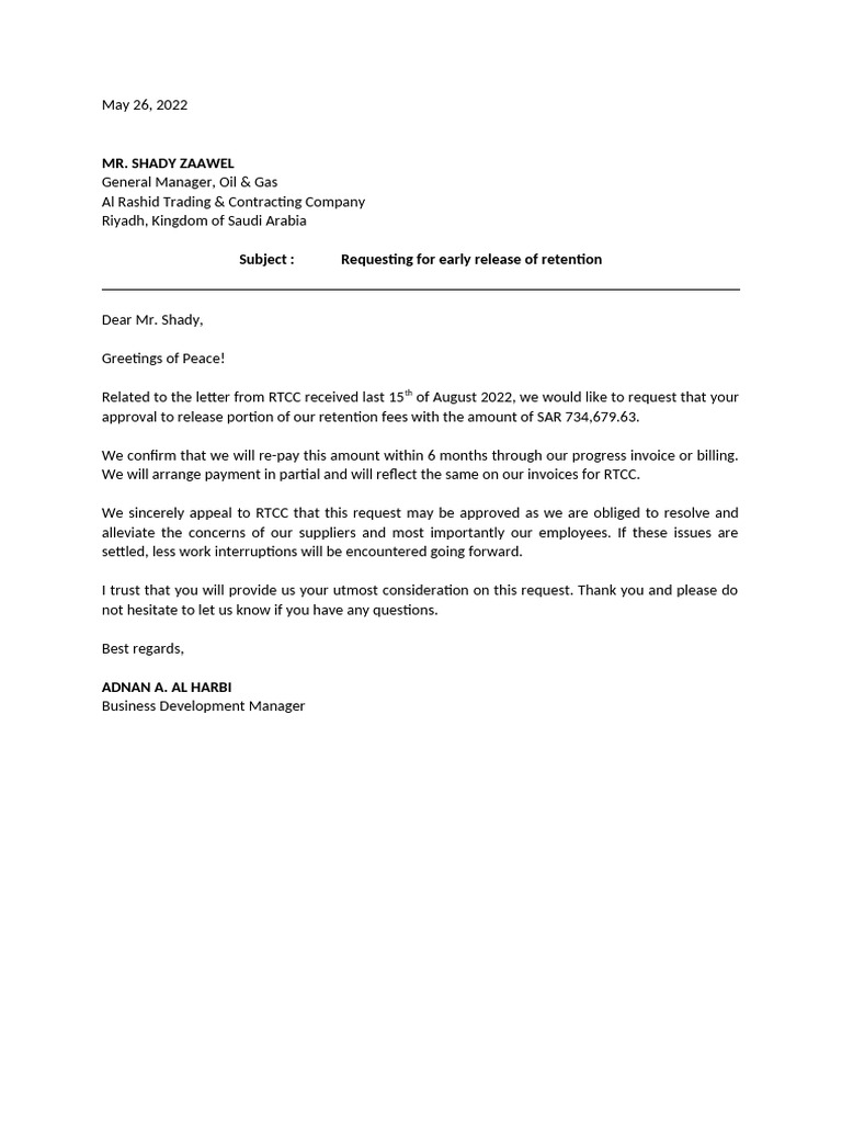 August 16 - Retention Request Letter | PDF