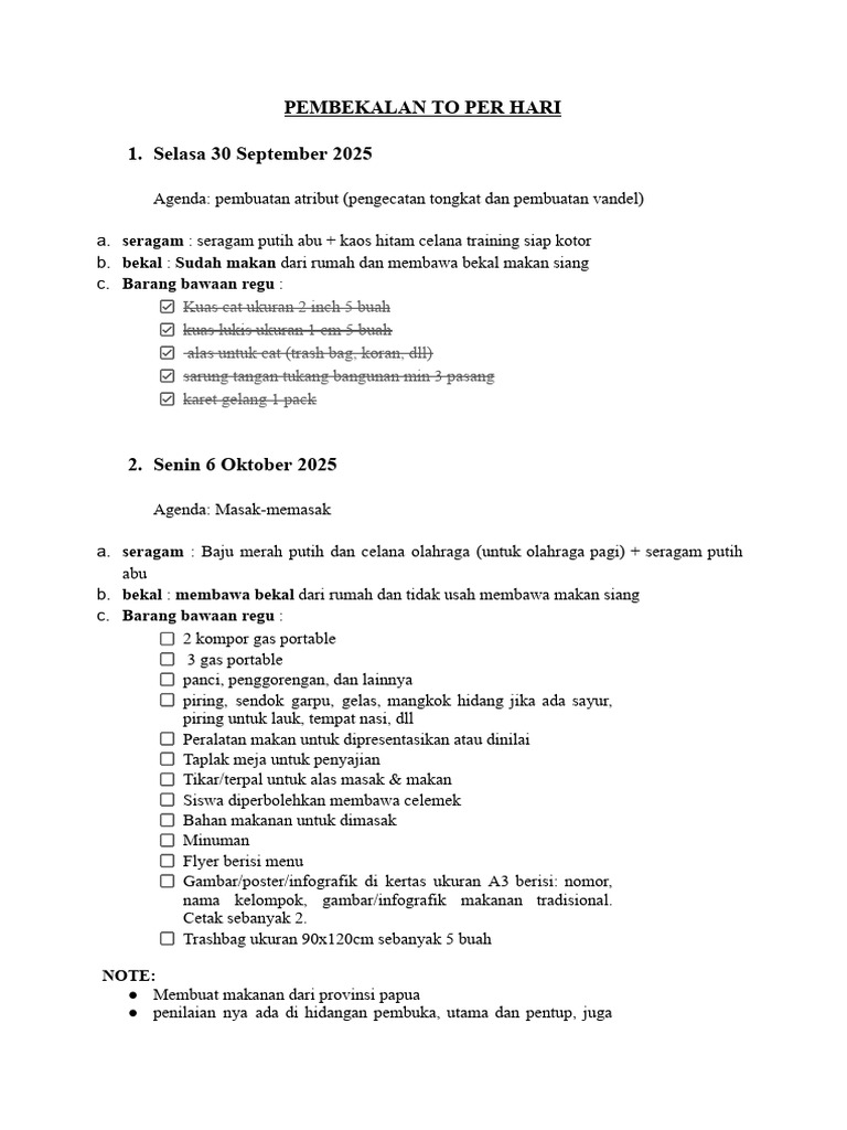 Pembekalan To Per Hari | PDF