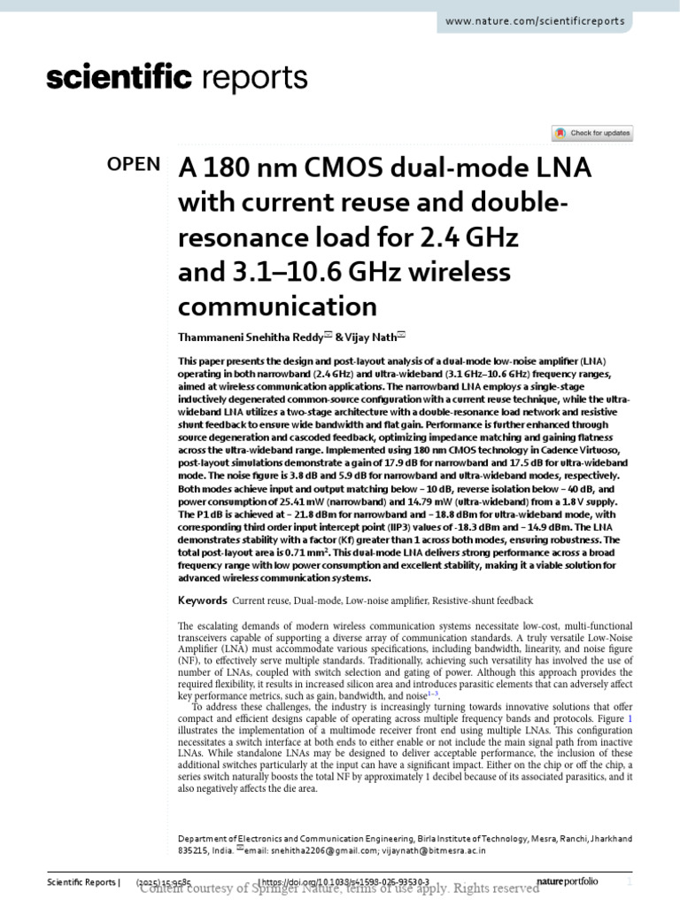A 180 NM CMOS Dual-Mode LNA With Current Reuse and | PDF | Amplifier ...