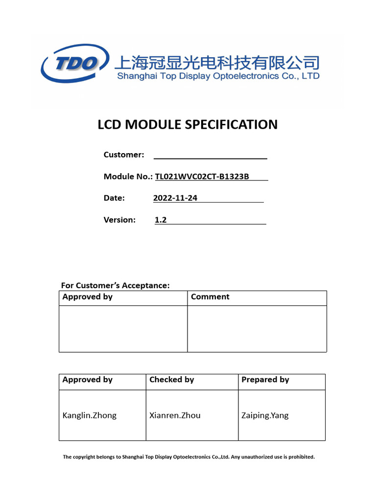 Specification TL021WVC02CT B1323B | PDF | Liquid Crystal Display ...