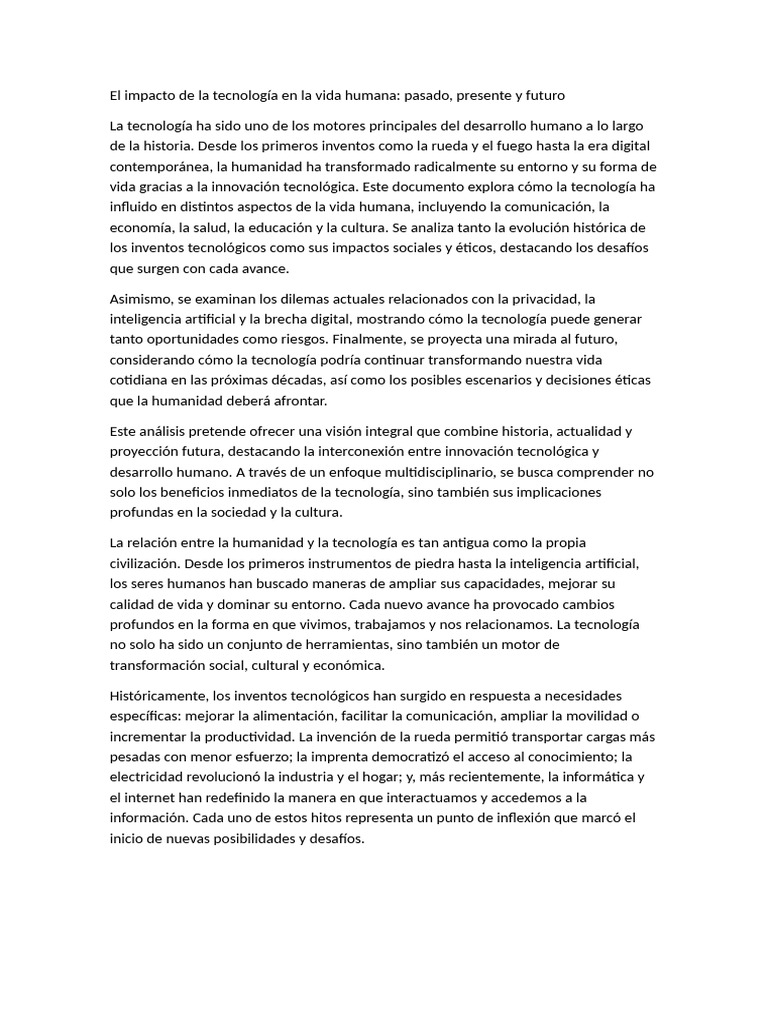 El Impacto de La Tecnología en La Vida Humana Pasado Presente y Futuro ...