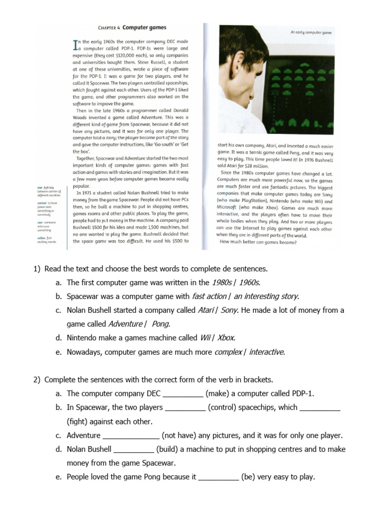 WORKSHEET - Computer Games | PDF