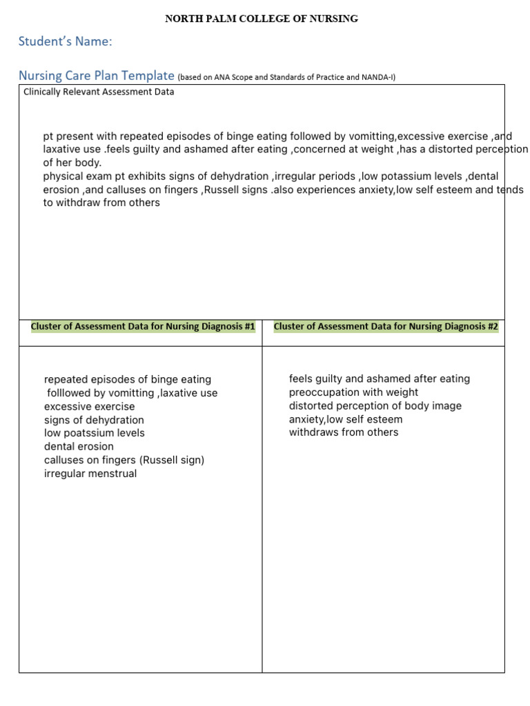 Nursing Care Plan Template | PDF | Cognitive Behavioral Therapy | Nursing