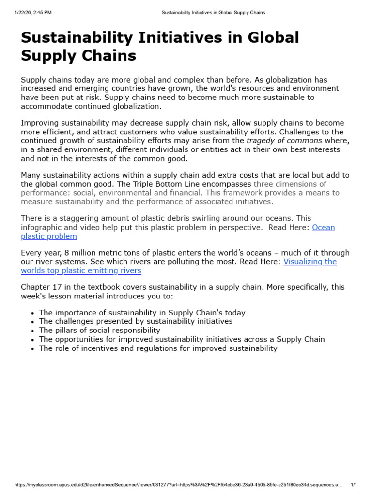 Sustainability Initiatives in Global Supply Chains | PDF