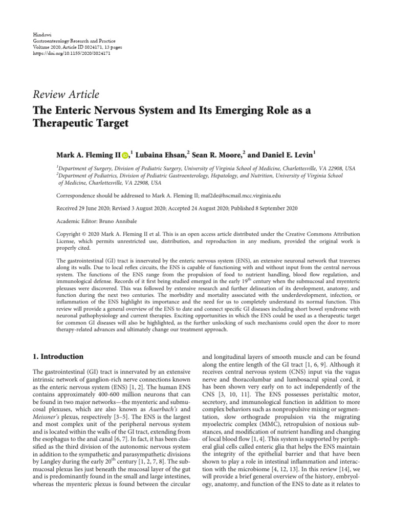 The Enteric Nervous System and Its Emerging Role | PDF ...