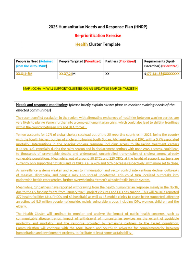 2025 HNRP Reprioritisation Exercise - Cluster Template - Health Cluster ...