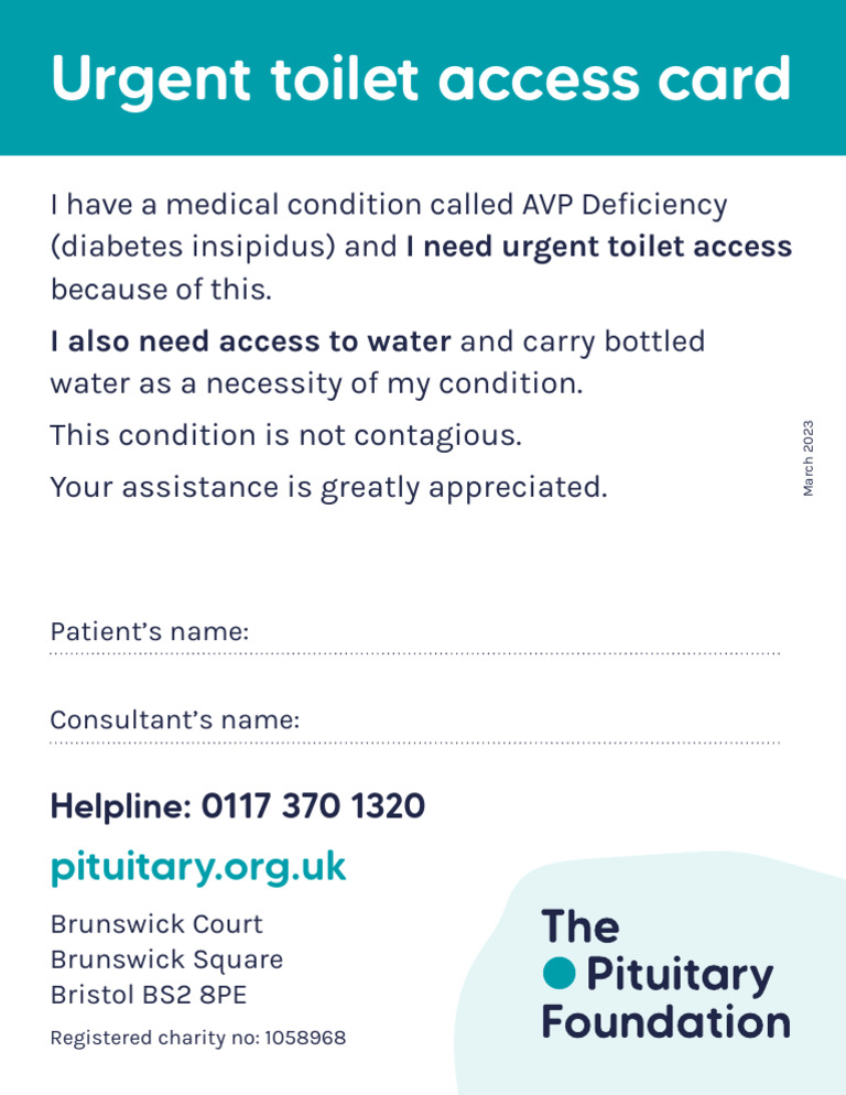 The Pituitary Foundation Toilet Access Card 2023 | PDF