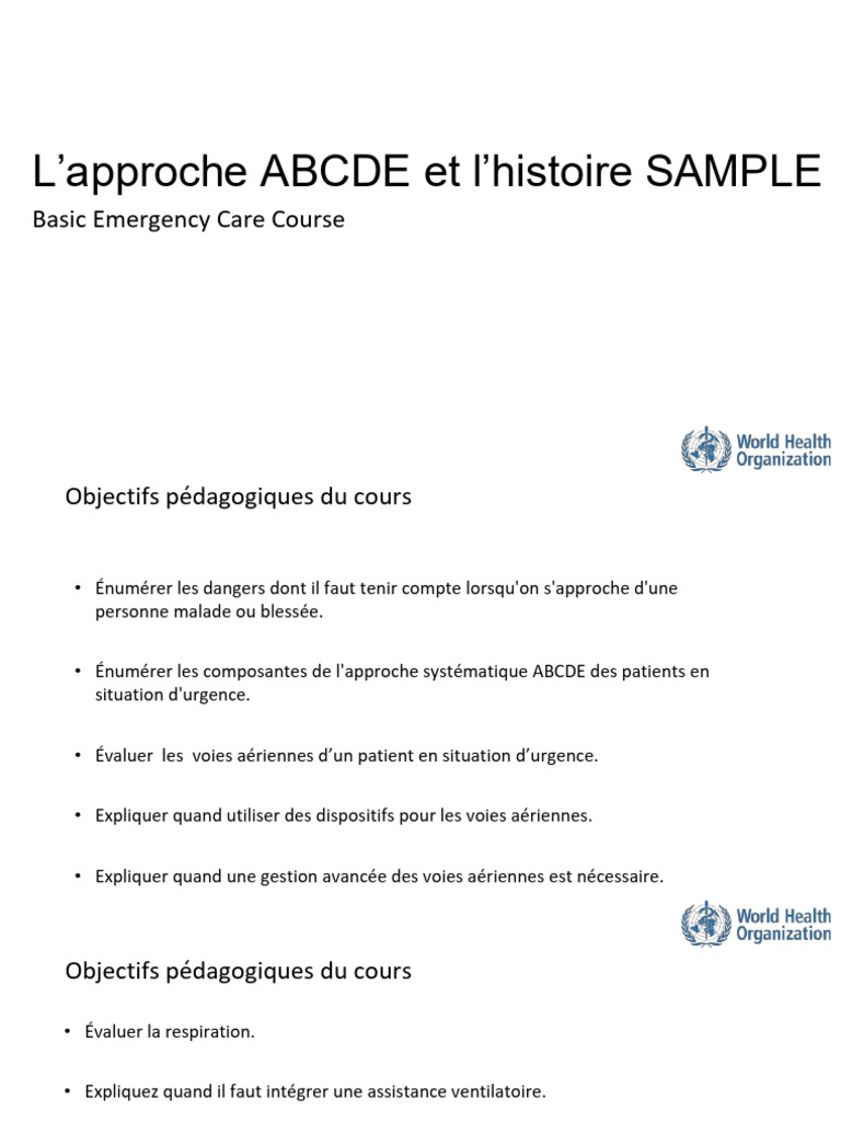 Support de Cours - ABCDE Approach - OMS | PDF | Respiration ...