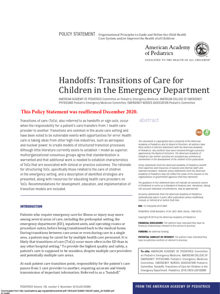 Aap Transition of Care Peds Ed | PDF | Emergency Medical Services ...