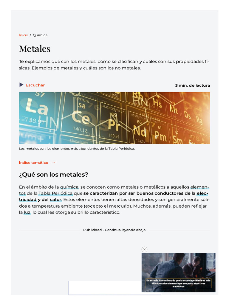 Metales - Concepto, Tipos de Metales y Ejemplos | PDF | Rieles | Tabla ...